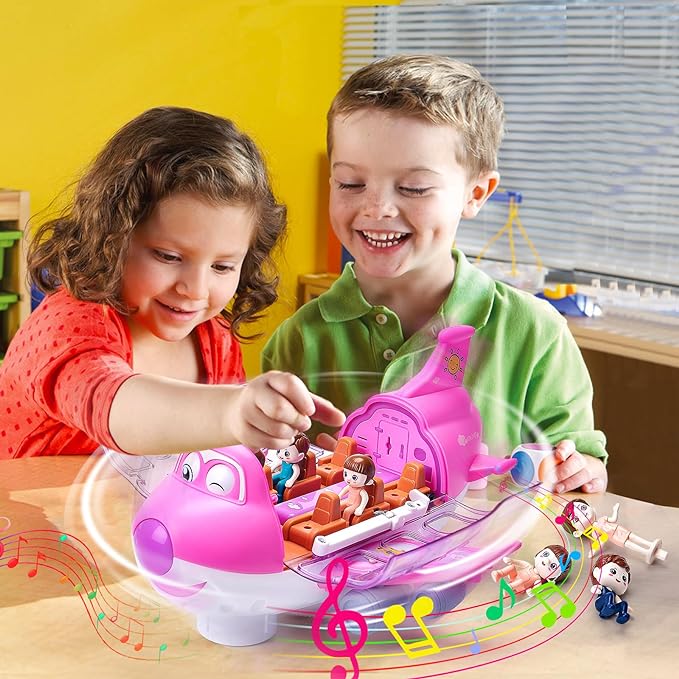 Kids Electric Airplane Toy – Musical Bump & Go Airliner with Lights طائرة لعبة كهربائية للأطفال – طائرة موسيقية متحركة بالإضاءة