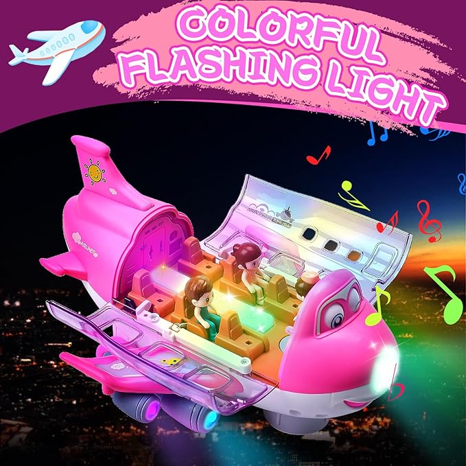 Kids Electric Airplane Toy – Musical Bump & Go Airliner with Lights طائرة لعبة كهربائية للأطفال – طائرة موسيقية متحركة بالإضاءة