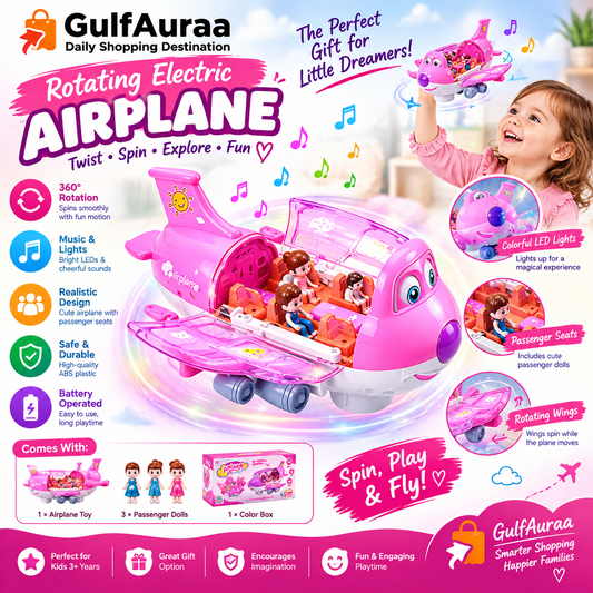 Kids Electric Airplane Toy – Musical Bump & Go Airliner with Lights طائرة لعبة كهربائية للأطفال – طائرة موسيقية متحركة بالإضاءة