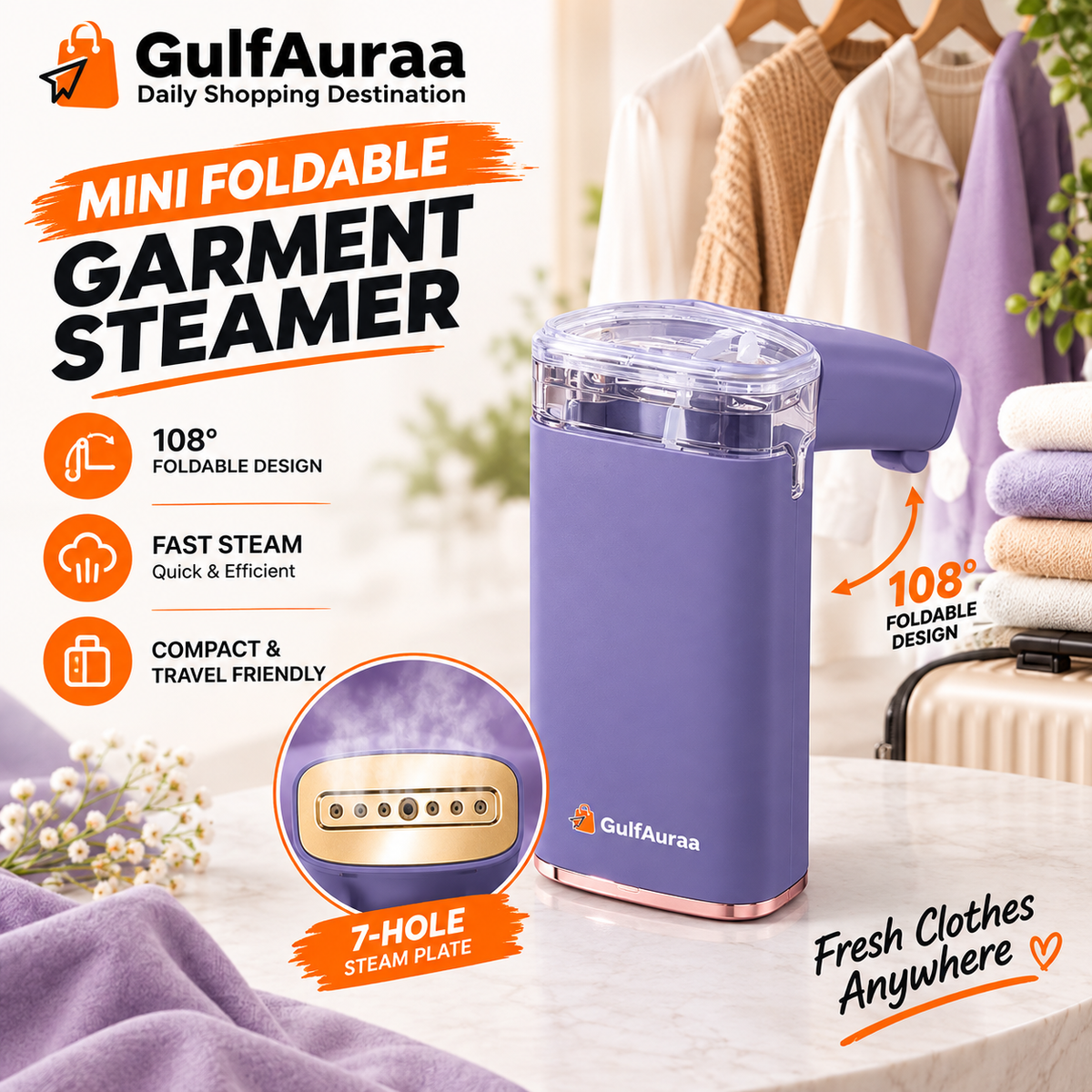 Mini Foldable Garment Steamer – Portable Travel Steam Iron for Clothes مكواة بخار صغيرة قابلة للطي – جهاز كي محمول للسفر والملابس
