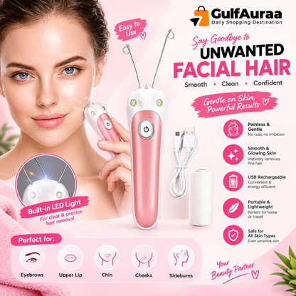 Electric Facial Hair Remover – Rechargeable Threading Epilator for Women جهاز إزالة شعر الوجه الكهربائي – آلة نتف بالخيط قابلة للشحن للنساء