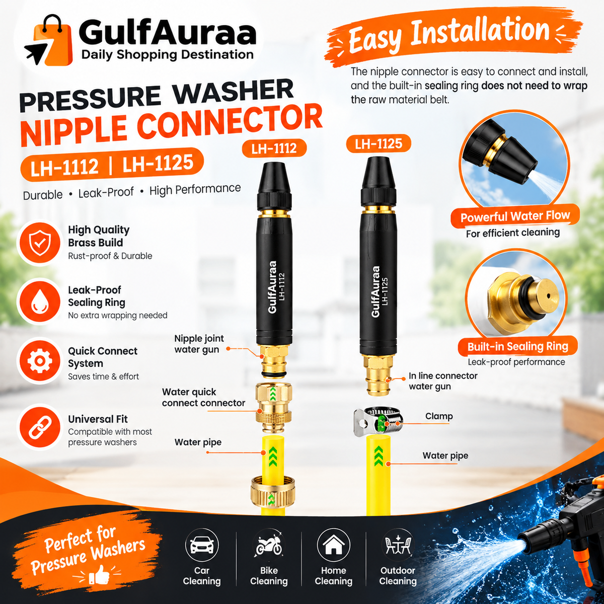 High Pressure Water Spray Gun Nozzle – Garden Hose Quick Connector مسدس رش ماء بضغط عالي – موصل سريع لخرطوم الحديقة