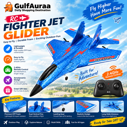 RC Fighter Jet Glider – Remote Control Foam Airplane Toy طائرة مقاتلة بالتحكم عن بعد – طائرة رغوية للأطفال