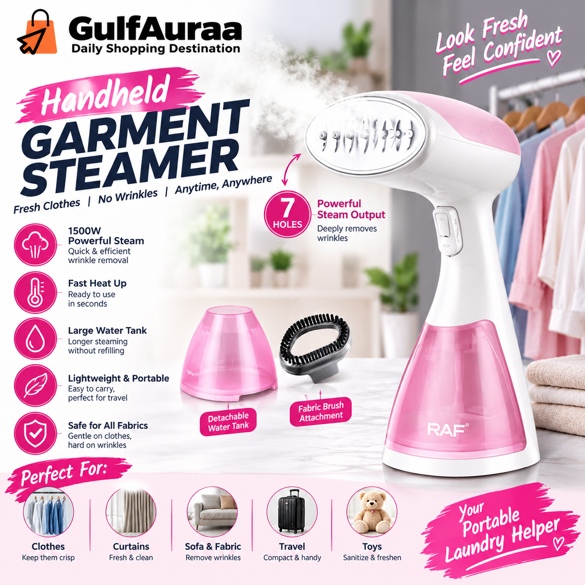 Handheld Garment Steamer – 1500W Portable Fabric Steam Iron مكواة بخار محمولة لليد – جهاز كي الملابس بالبخار 1500 واط